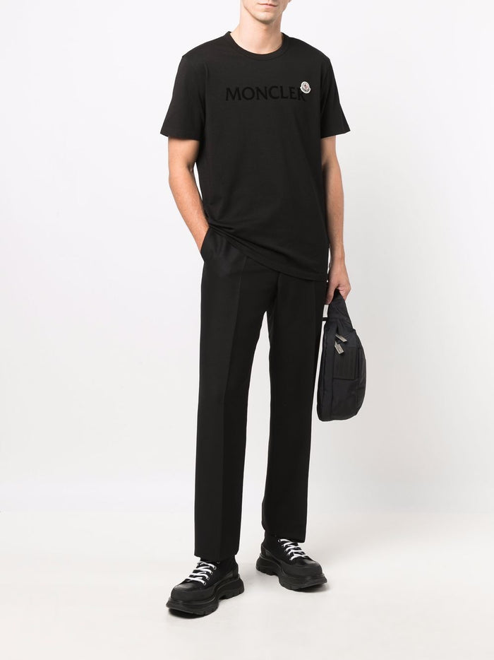 MONCLER Flock Logo T-Shirt Black - MAISONDEFASHION.COM