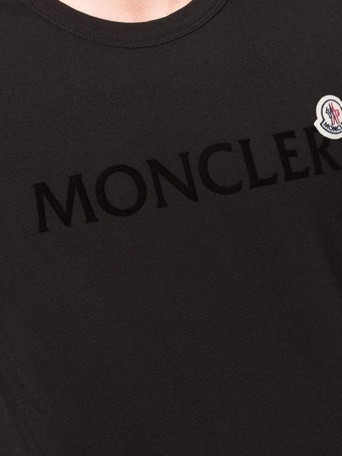 MONCLER Flock Logo T-Shirt Black - MAISONDEFASHION.COM