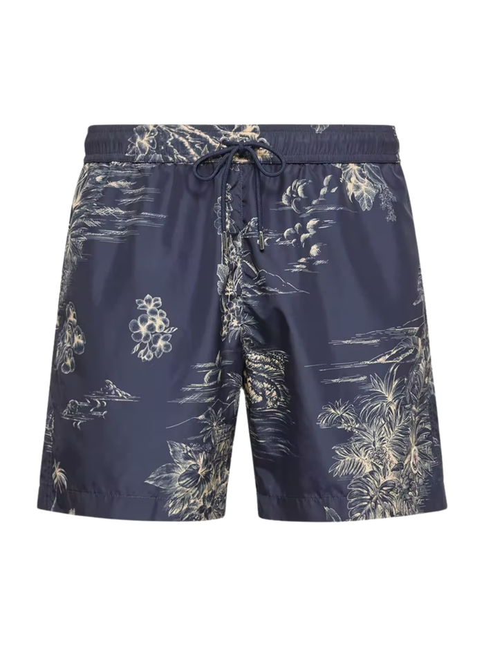 MONCLER Floral Print Swim Shorts Navy