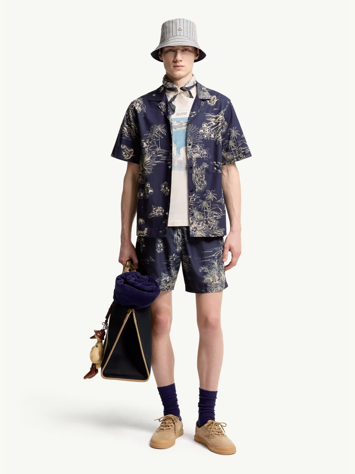 MONCLER Floral Print Swim Shorts Navy