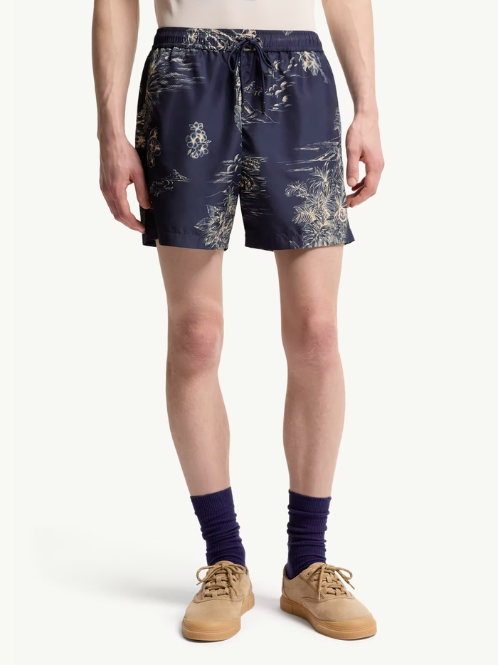 MONCLER Floral Print Swim Shorts Navy