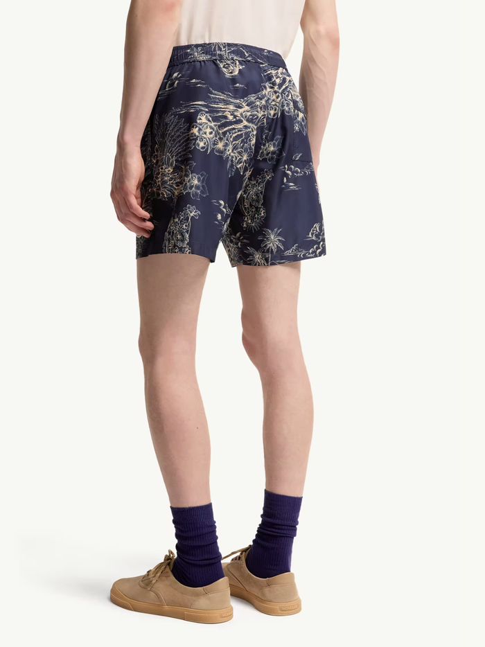 MONCLER Floral Print Swim Shorts Navy