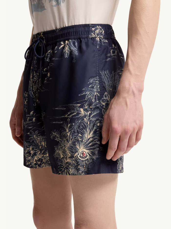 MONCLER Floral Print Swim Shorts Navy