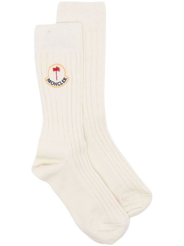 MONCLER GENIUS X 8 MONCLER PALM ANGELS MEN Logo Knit Socks White - MAISONDEFASHION.COM