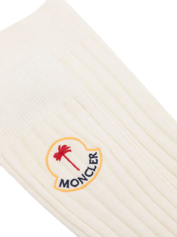 MONCLER GENIUS X 8 MONCLER PALM ANGELS MEN Logo Knit Socks White - MAISONDEFASHION.COM