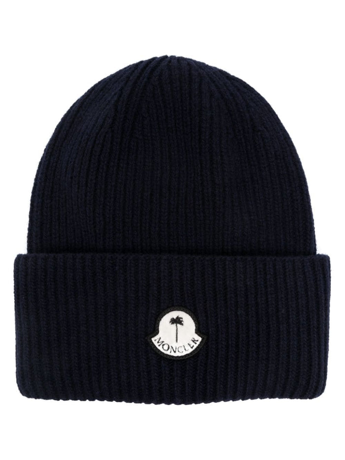 MONCLER GENIUS X 8 MONCLER PALM ANGELS MEN Logo Beanie Navy/White - MAISONDEFASHION.COM