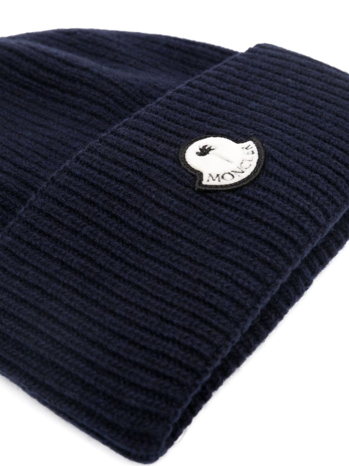 MONCLER GENIUS X 8 MONCLER PALM ANGELS MEN Logo Beanie Navy/White - MAISONDEFASHION.COM