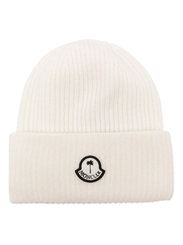 MONCLER GENIUS X 8 MONCLER PALM ANGELS MEN Logo Beanie White - MAISONDEFASHION.COM