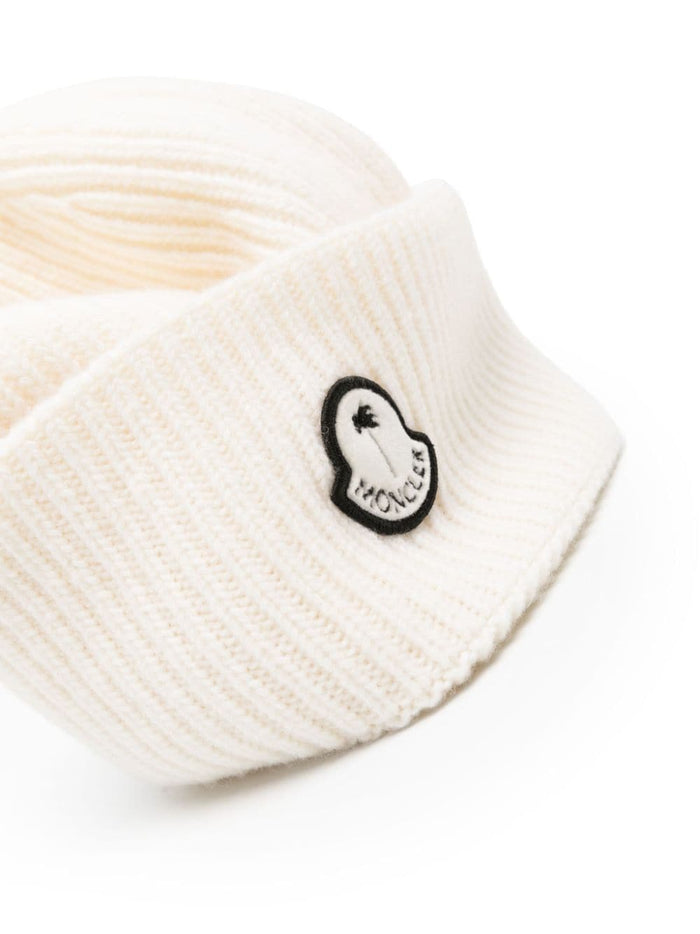 MONCLER GENIUS X 8 MONCLER PALM ANGELS MEN Logo Beanie White - MAISONDEFASHION.COM