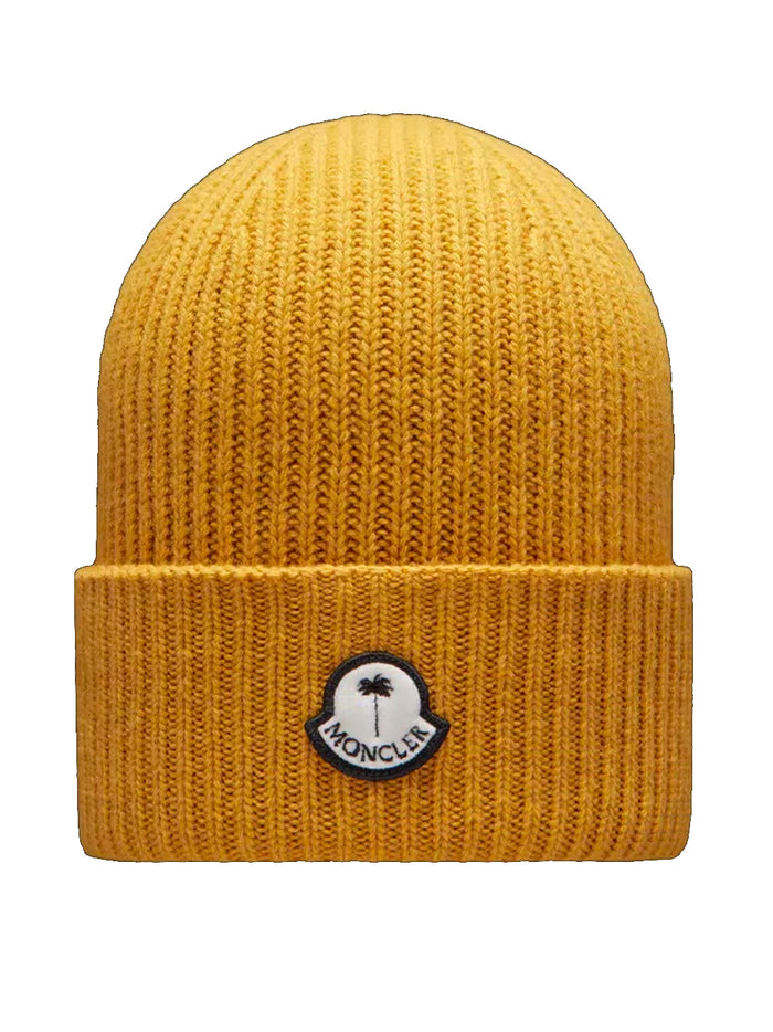 MONCLER GENIUS X 8 MONCLER PALM ANGELS MEN Logo Beanie Yellow/White - MAISONDEFASHION.COM