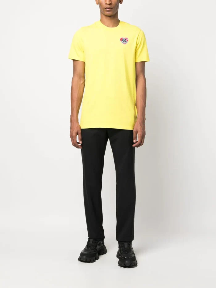 MONCLER Heart Logo-Patch Cotton T-Shirt Yellow - MAISONDEFASHION.COM