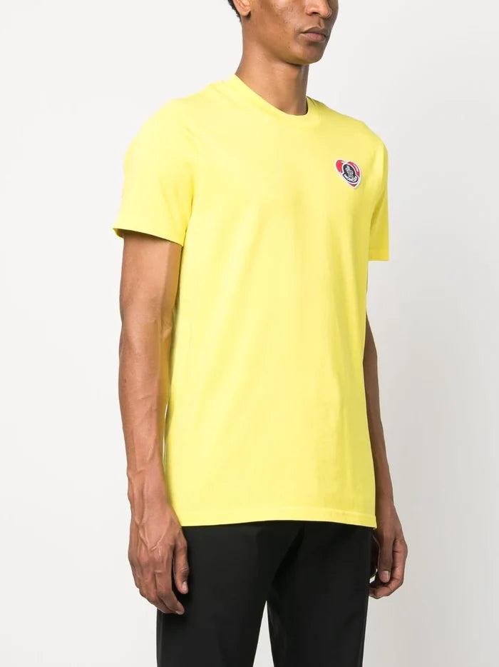 MONCLER Heart Logo-Patch Cotton T-Shirt Yellow - MAISONDEFASHION.COM