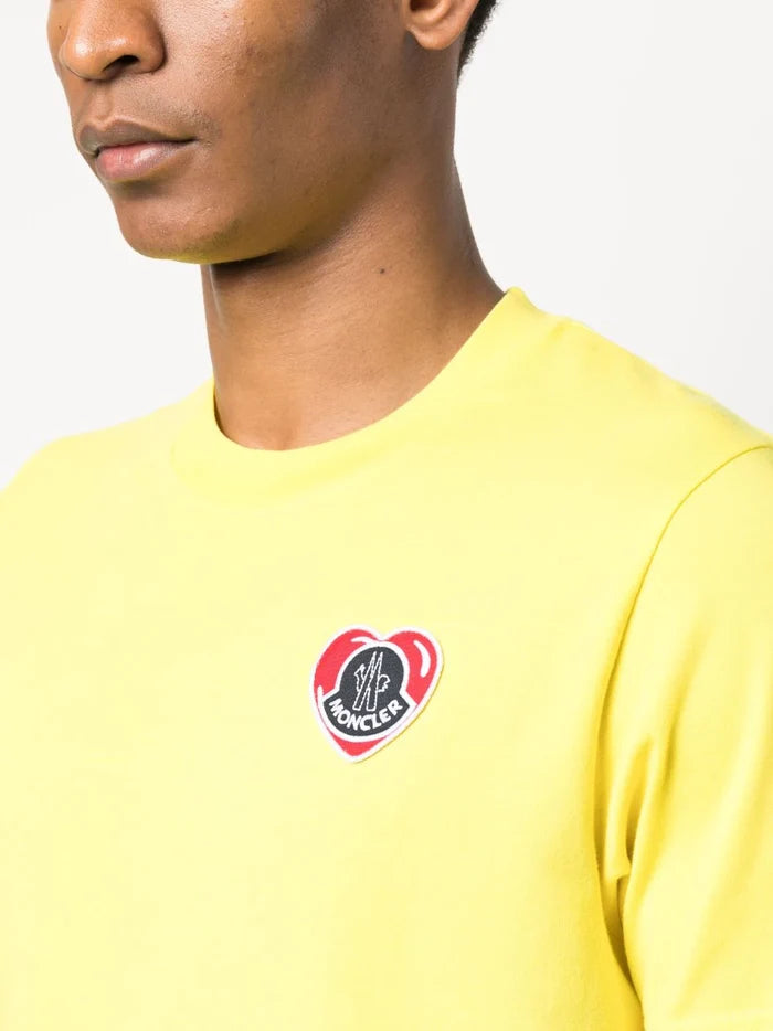 MONCLER Heart Logo-Patch Cotton T-Shirt Yellow - MAISONDEFASHION.COM
