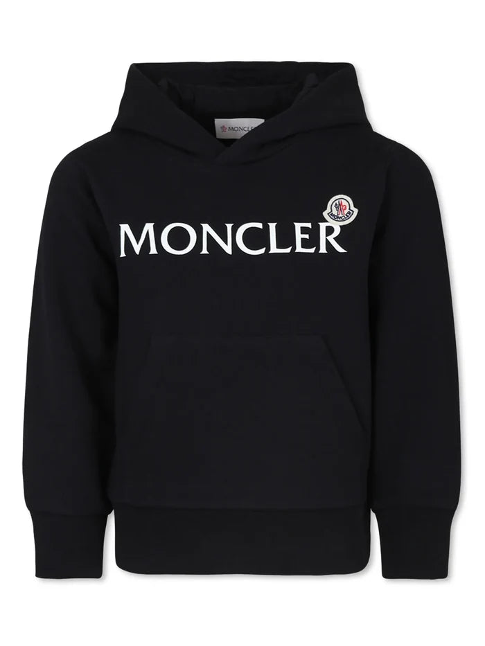 MONCLER KIDS Boys Double Logo Print Cotton Hoodie Black - MAISONDEFASHION.COM