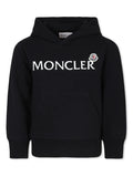 MONCLER KIDS Boys Double Logo Print Cotton Hoodie Black - MAISONDEFASHION.COM
