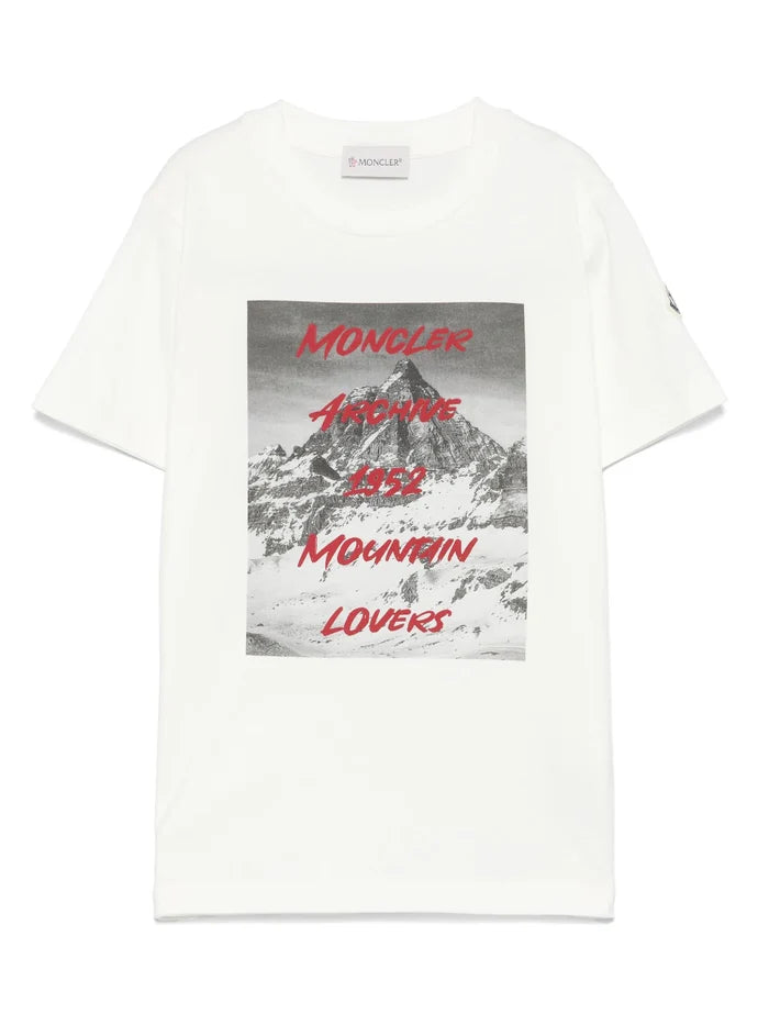 MONCLER KIDS Boys Graphic Print Cotton T-Shirt White - MAISONDEFASHION.COM