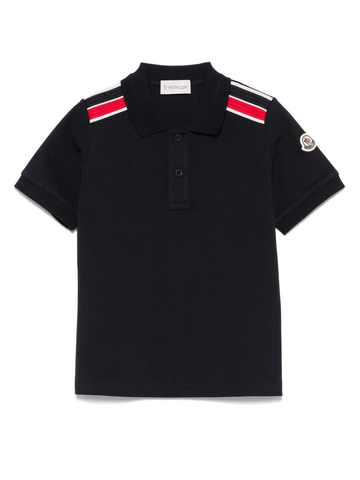 MONCLER KIDS Boys Logo-patch Polo Shirt Navy Blue - MAISONDEFASHION.COM