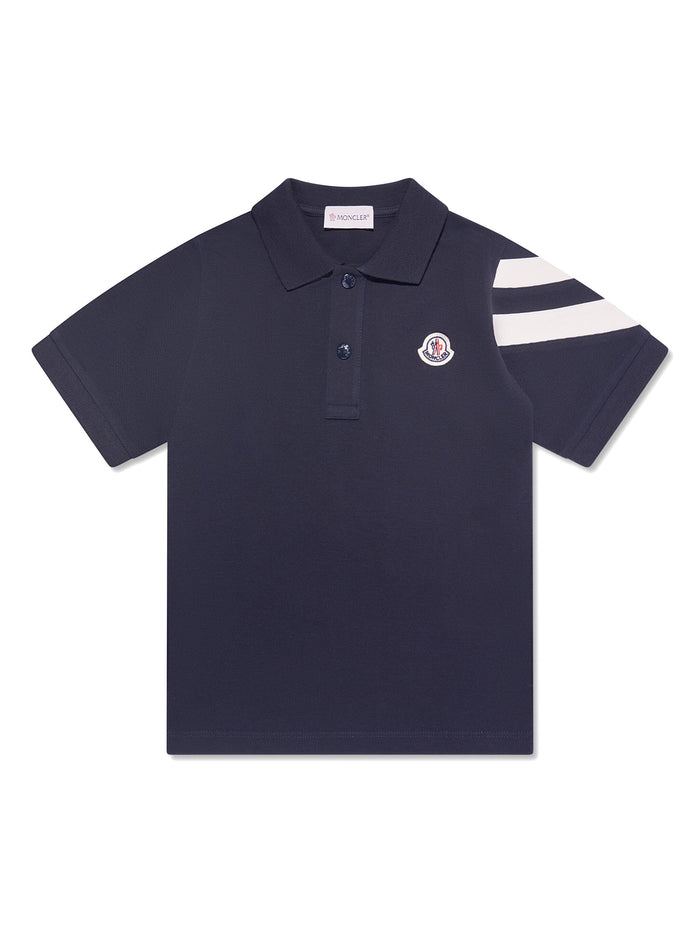 MONCLER KIDS Boys Logo-Patch Polo Shirt Navy - MAISONDEFASHION.COM
