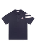MONCLER KIDS Boys Logo-Patch Polo Shirt Navy - MAISONDEFASHION.COM
