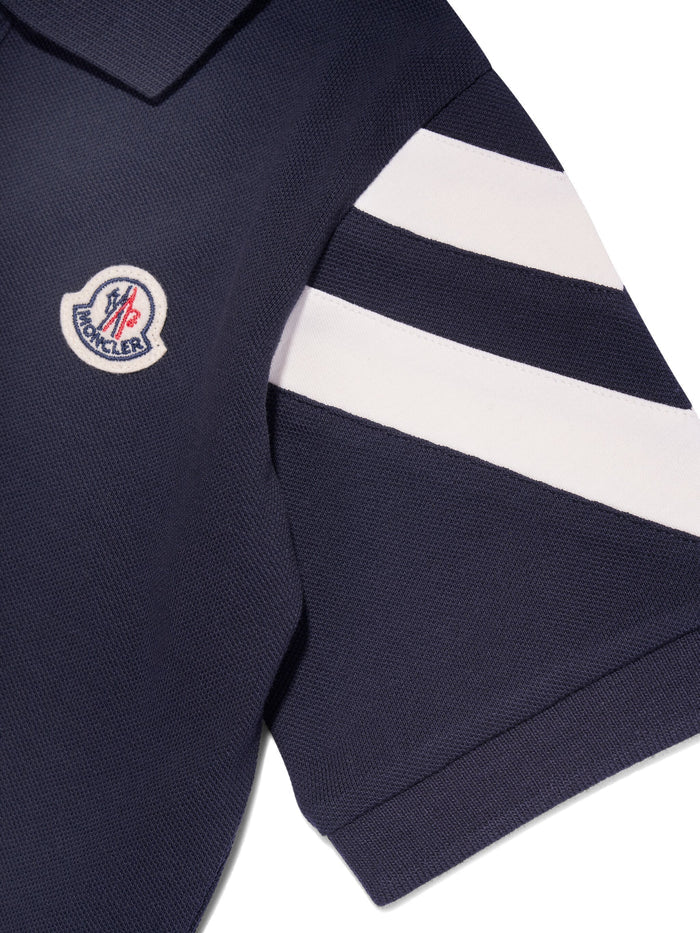 MONCLER KIDS Boys Logo-Patch Polo Shirt Navy - MAISONDEFASHION.COM