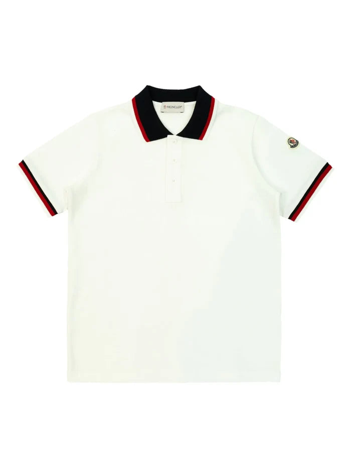 MONCLER KIDS Boys Logo-patch Polo Shirt White - MAISONDEFASHION.COM