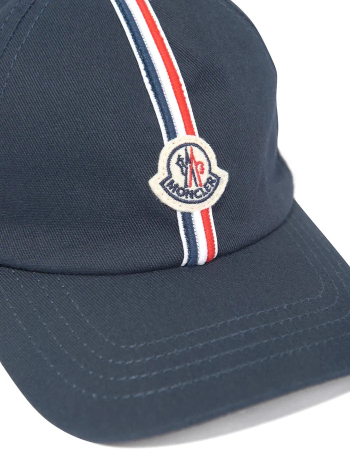 MONCLER KIDS Boys Logo-Patch Stripe-Detail Cap Navy - MAISONDEFASHION.COM