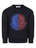 MONCLER KIDS Boys Logo Print Jersey Sweatshirt Navy - MAISONDEFASHION.COM