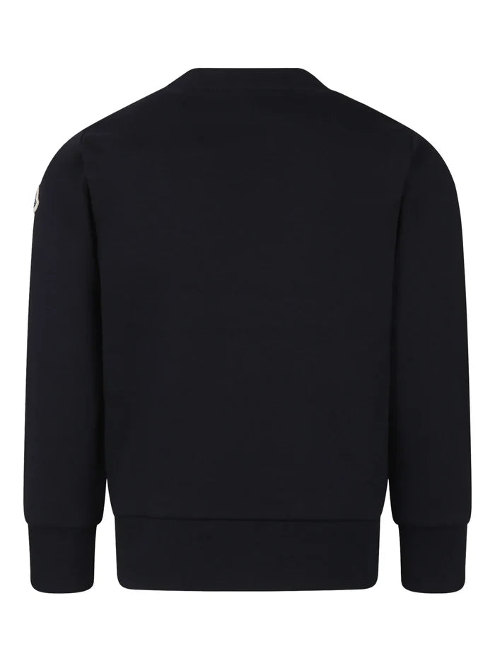 MONCLER KIDS Boys Logo Print Jersey Sweatshirt Navy - MAISONDEFASHION.COM
