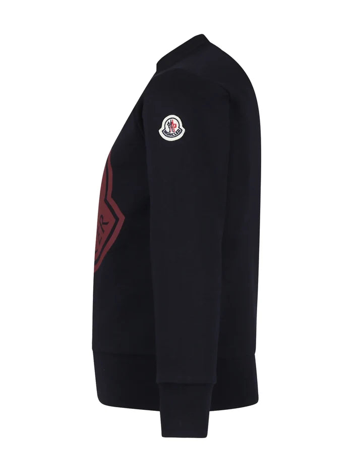 MONCLER KIDS Boys Logo Print Jersey Sweatshirt Navy - MAISONDEFASHION.COM