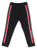 MONCLER KIDS Boys Logo Stripe Trim Sweat Pants Navy - MAISONDEFASHION.COM