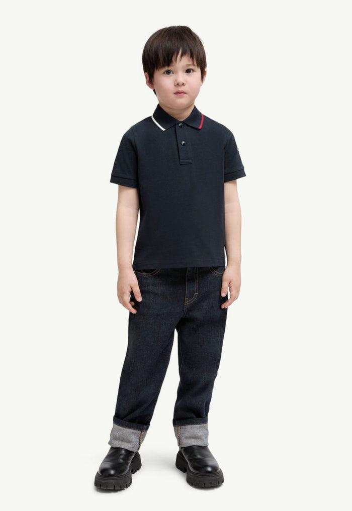 MONCLER KIDS Boys Short Sleeved Polo Shirt Navy - MAISONDEFASHION.COM