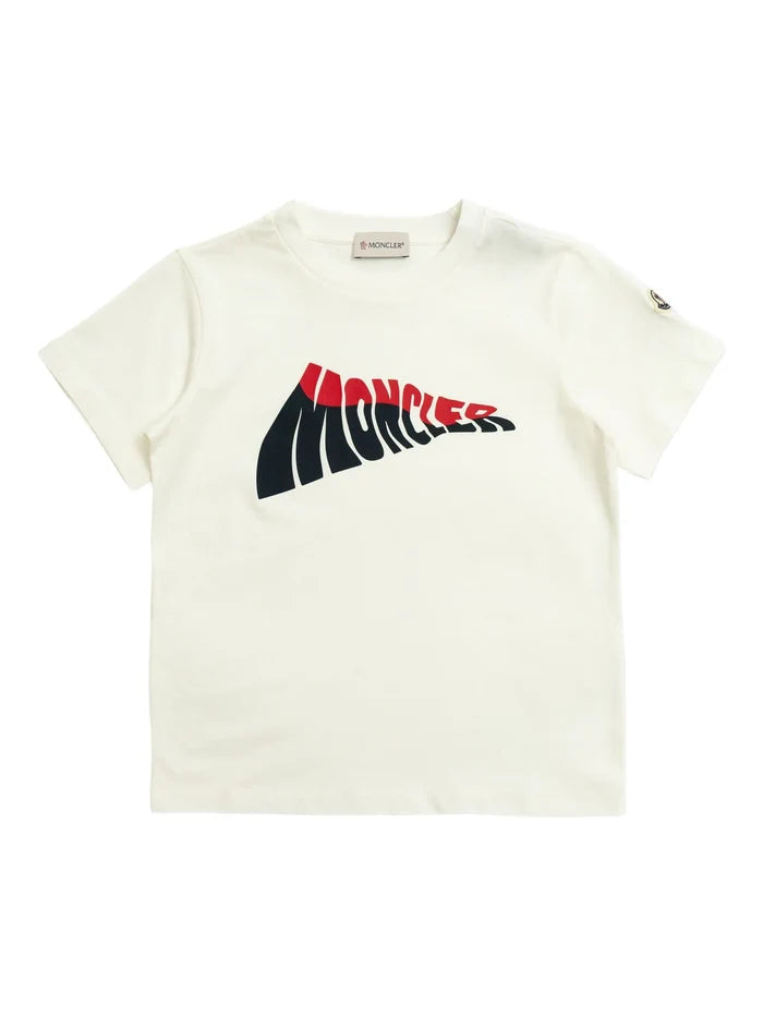 MONCLER KIDS Boys Wave-logo Cotton T-shirt White - MAISONDEFASHION.COM