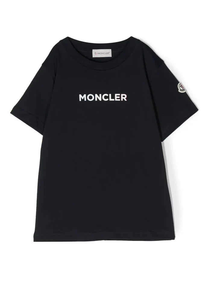 MONCLER KIDS Embossed Logo T-Shirt Navy - MAISONDEFASHION.COM