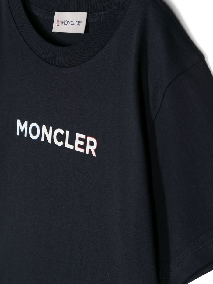 MONCLER KIDS Embossed Logo T-Shirt Navy - MAISONDEFASHION.COM