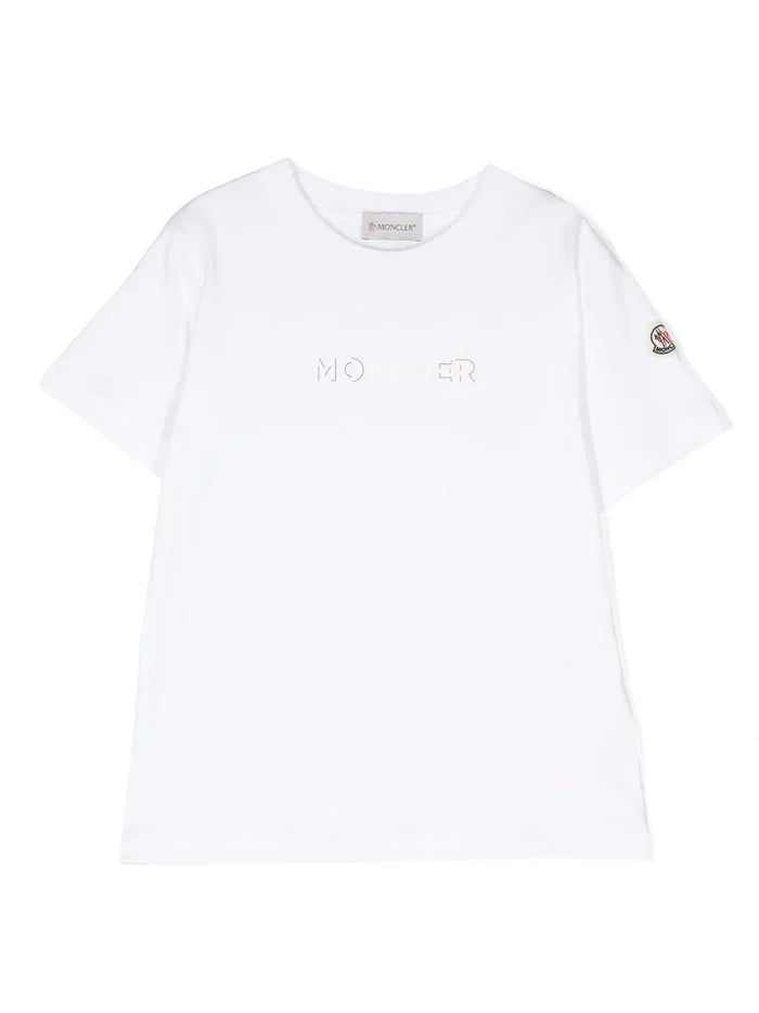 MONCLER KIDS Embossed Logo T-Shirt White - MAISONDEFASHION.COM