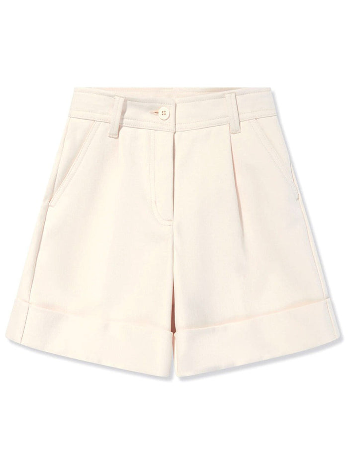 MONCLER KIDS Girls Bermuda Logo Patch Shorts Beige - MAISONDEFASHION.COM