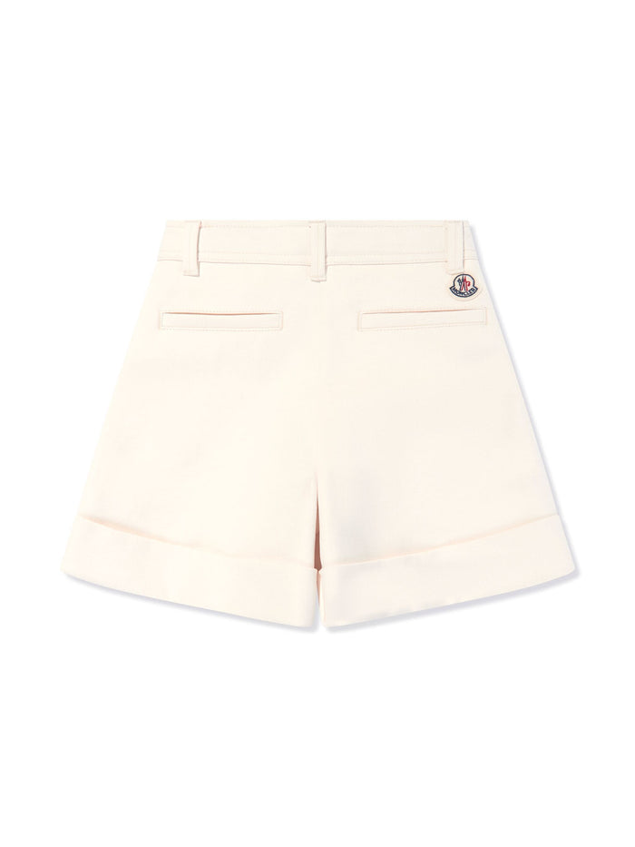 MONCLER KIDS Girls Bermuda Logo Patch Shorts Beige - MAISONDEFASHION.COM