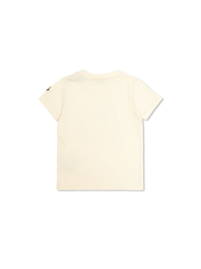 MONCLER KIDS Girls Crystal Logo Cotton T-Shirt Ivory - MAISONDEFASHION.COM