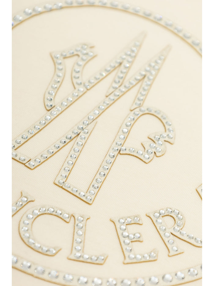 MONCLER KIDS Girls Crystal Logo Cotton T-Shirt Ivory - MAISONDEFASHION.COM
