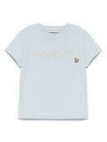 MONCLER KIDS Girls Embroidered Logo Cotton T-Shirt Light Blue - MAISONDEFASHION.COM