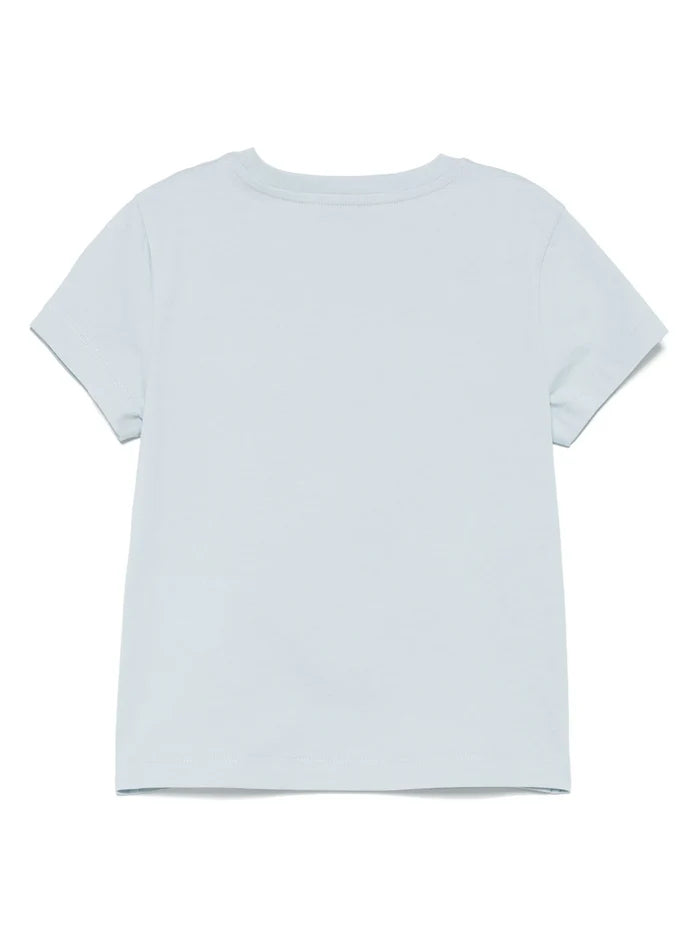 MONCLER KIDS Girls Embroidered Logo Cotton T-Shirt Light Blue - MAISONDEFASHION.COM