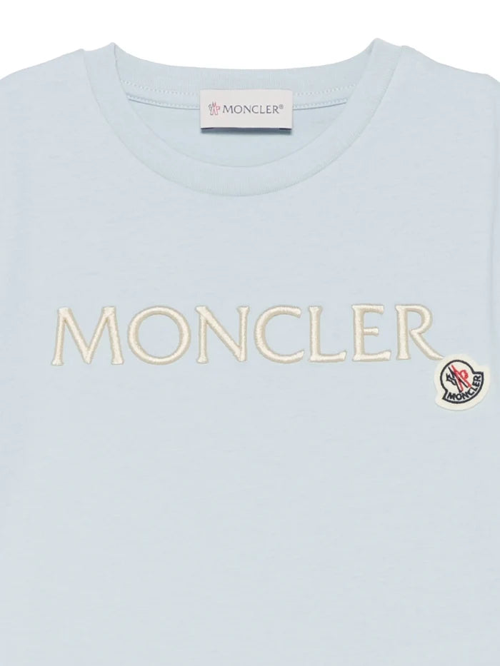 MONCLER KIDS Girls Embroidered Logo Cotton T-Shirt Light Blue - MAISONDEFASHION.COM