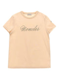 MONCLER KIDS Girls Logo-embroidered T-shirt Peach Pink - MAISONDEFASHION.COM