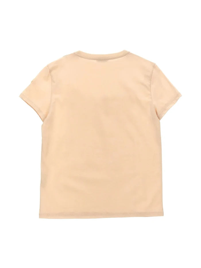 MONCLER KIDS Girls Logo-embroidered T-shirt Peach Pink - MAISONDEFASHION.COM