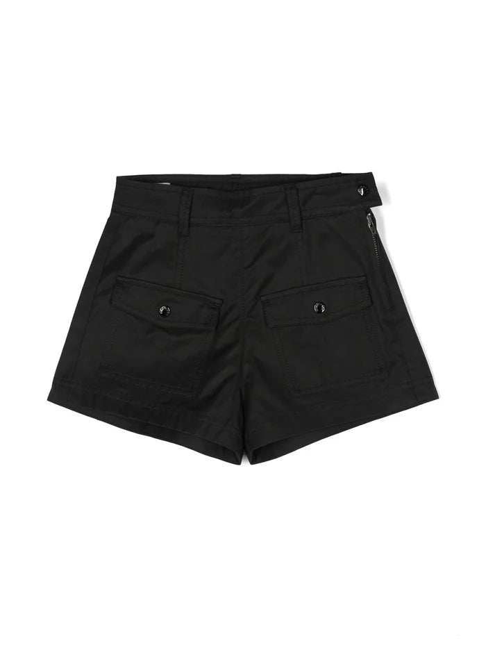 MONCLER KIDS Girls Logo Patch Twill Shorts Black - MAISONDEFASHION.COM