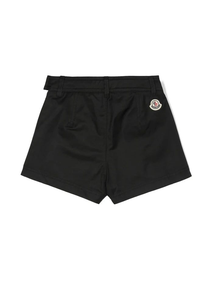 MONCLER KIDS Girls Logo Patch Twill Shorts Black - MAISONDEFASHION.COM