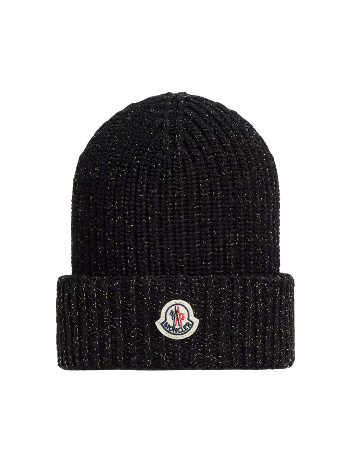 MONCLER KIDS Girls Metallic Wool Beanie Black - MAISONDEFASHION.COM