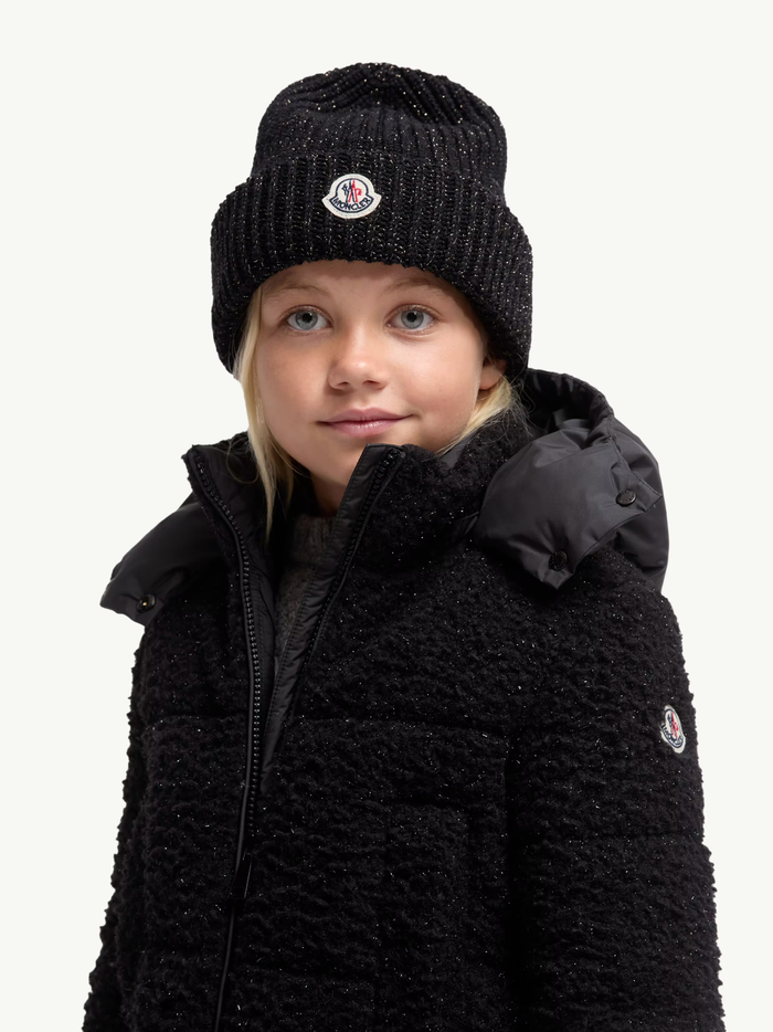 MONCLER KIDS Girls Metallic Wool Beanie Black - MAISONDEFASHION.COM