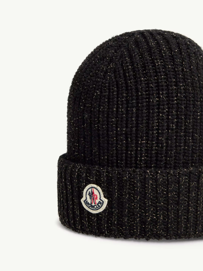 MONCLER KIDS Girls Metallic Wool Beanie Black - MAISONDEFASHION.COM