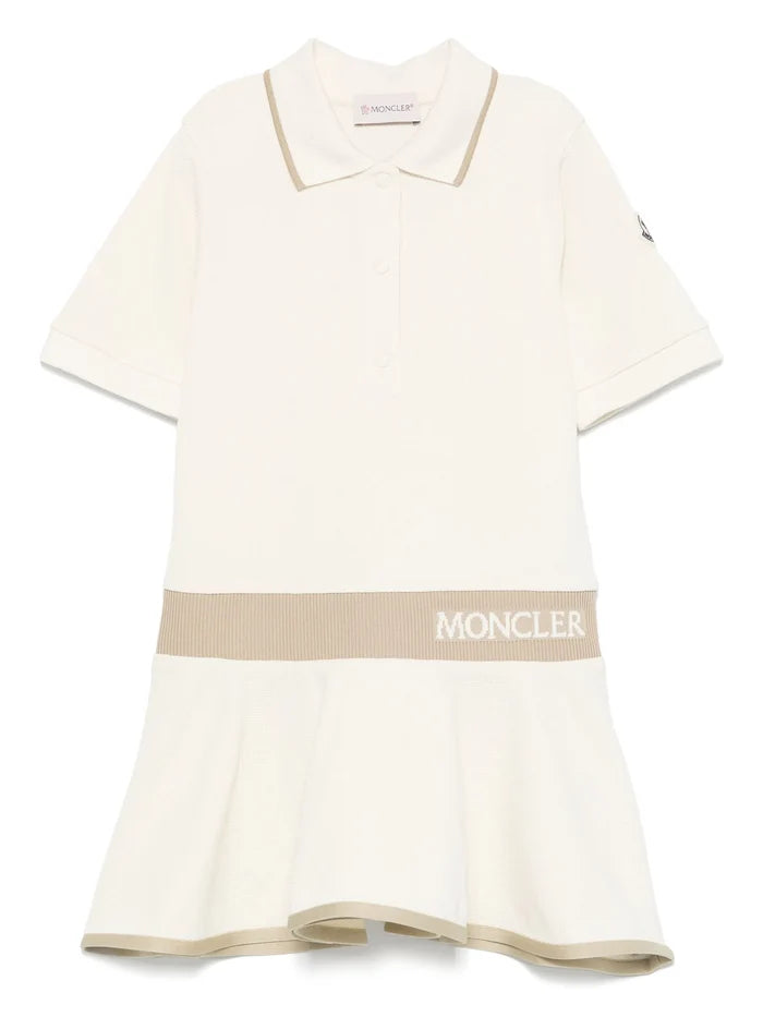 MONCLER KIDS Girls Piquet Polo Dress White - MAISONDEFASHION.COM